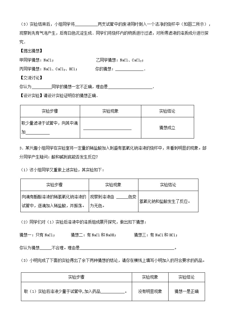 【高频考点】浙教版九上第一章《物质及其变化》探究题-精编精练(附答案)02