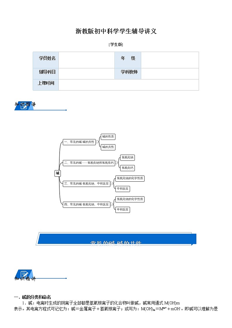 浙教版九上科学教案 第一章 碱知识点及题型汇总(机构专用)01