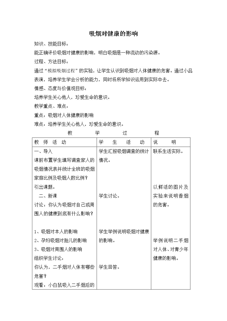 7.5.3 吸烟对健康的影响 教案01