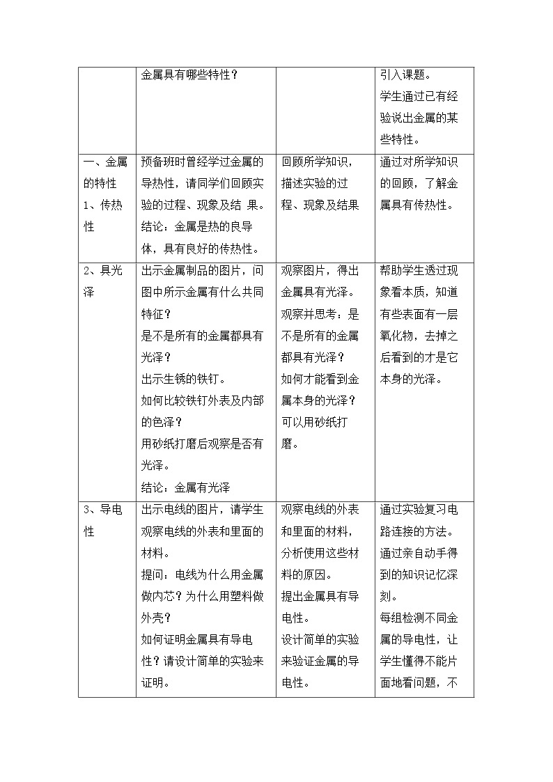 牛津上海版科学七年级下册 13.3.1 金属 教学设计02