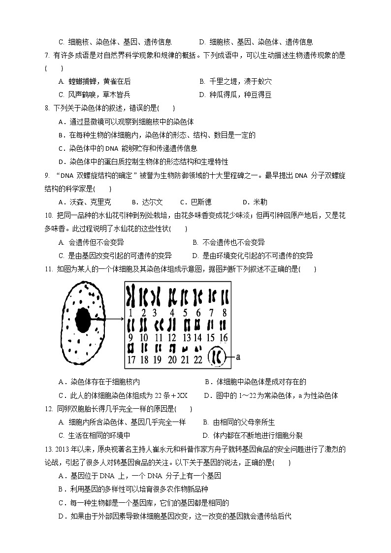 浙教版九年科學(xué)下冊(cè)第1章第5節(jié)遺傳與進(jìn)化 第1課時(shí)(習(xí)題)第2頁