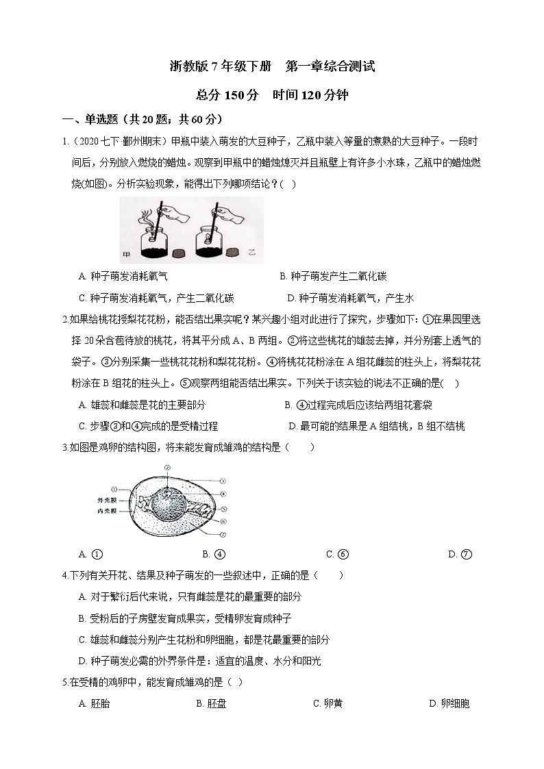 试卷 浙教版7年级下册第一章代代相传的生命03第一章综合测试(含答案)01