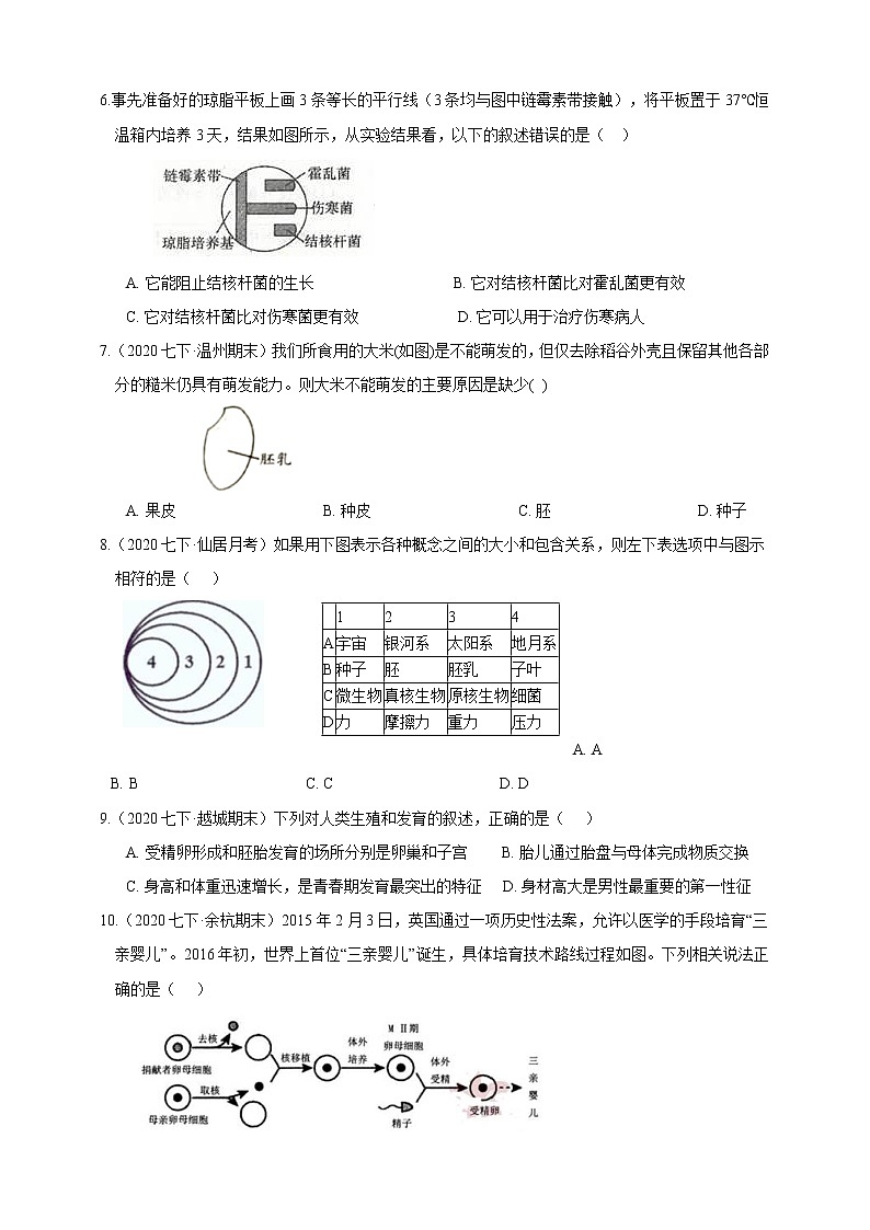 试卷 浙教版7年级下册第一章代代相传的生命03第一章综合测试(含答案)02