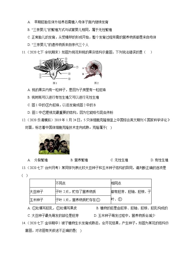试卷 浙教版7年级下册第一章代代相传的生命03第一章综合测试(含答案)03