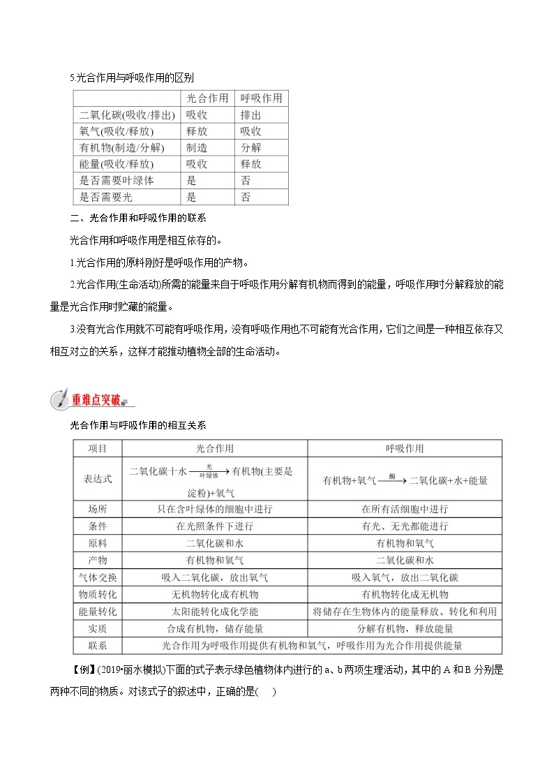 【精品讲义】浙教版 科学  8年级下册   3.6.2 光合作用——光合作用和呼吸作用的相互关系（教师解析版+学生版）02