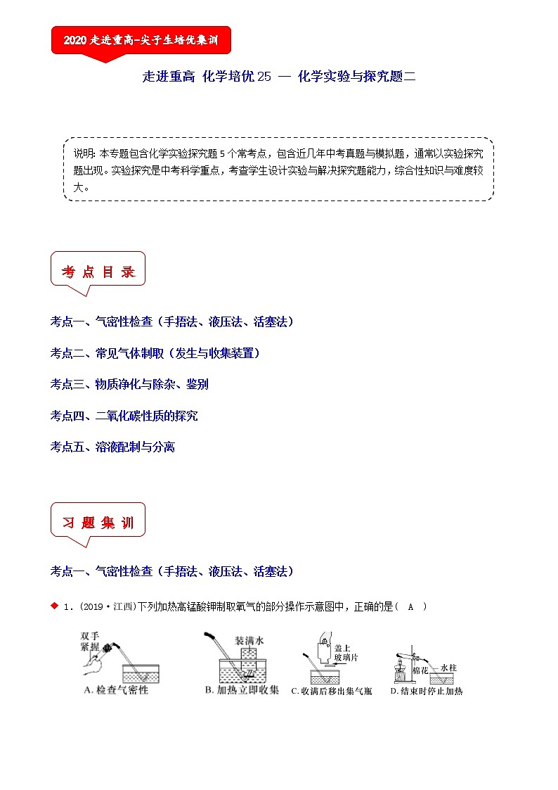 化学实验与探究题二(5个考点)-2021年中考科学(浙教版)重难点、易错点复习练习(教育机构专用)01