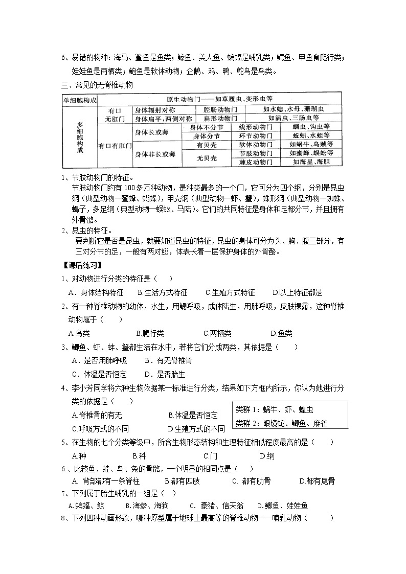 浙教版科学 七年级上册 第2章 观察生物 第4节 常见的动物（课件+教案+试题）02