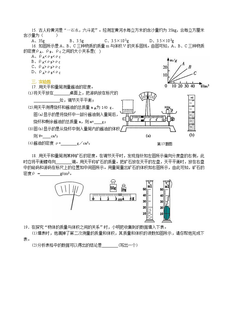 人教版八年级上册物理人教版八年级上册物理52【基础】《质量与密度》全章复习与巩固--学案+习题02