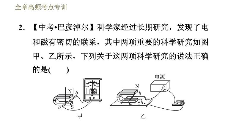 教科版九年级全一册物理习题课件 第八章 全章高频考点专训 专训1 区分三大电磁现象第4页