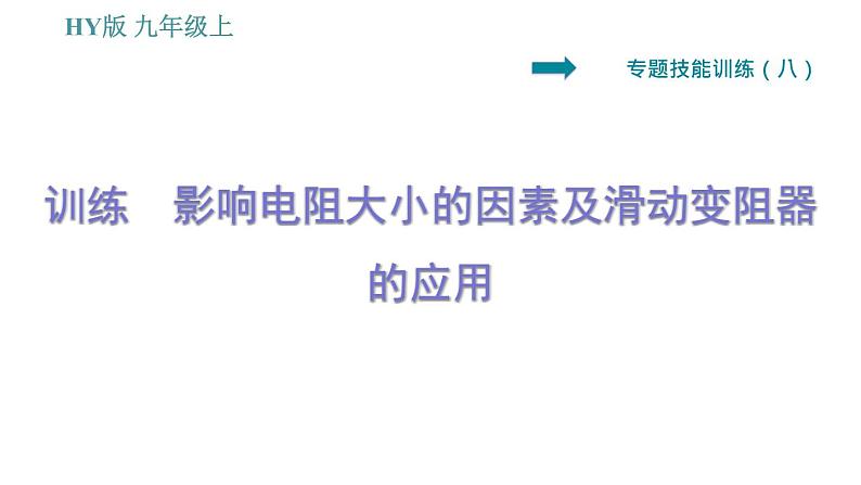 沪粤版九年级上册物理习题课件 第14章 专训(八) 影响电阻大小的因素及滑动变阻器的应用第1页