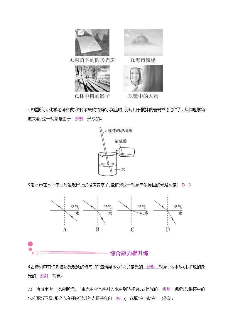 3.4　探究光的折射规律—2020年秋八年级物理上册（沪粤版）Word版课时作业 练习02