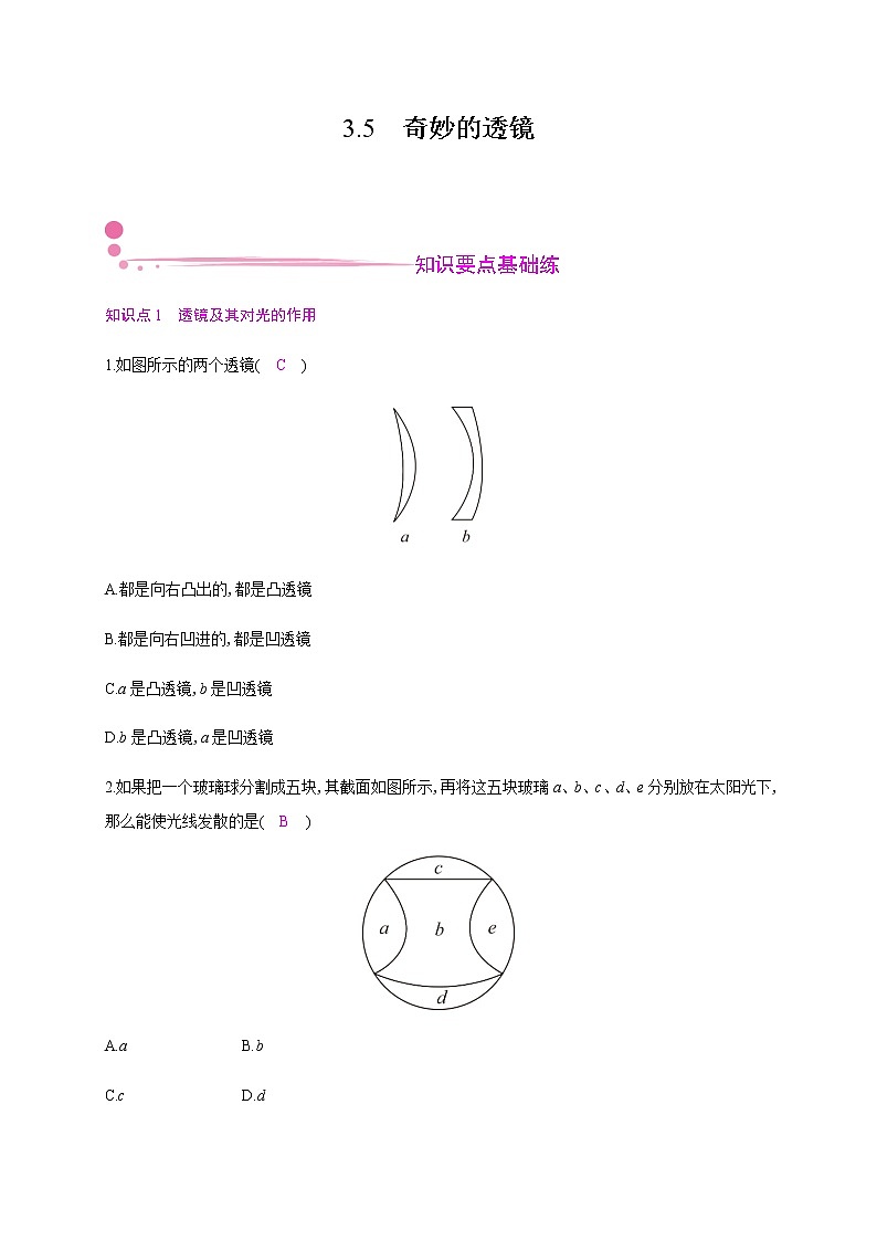 3.5 奇妙的透镜—2020年秋八年级物理上册(沪粤版)Word版课时作业 练习01