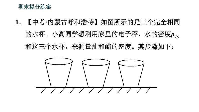 北师版八年级上册物理习题课件 期末提分练案 第2讲 物质世界的尺度、质量和密度 第3课时 实验专项训练 特殊方法测量物质密度第3页