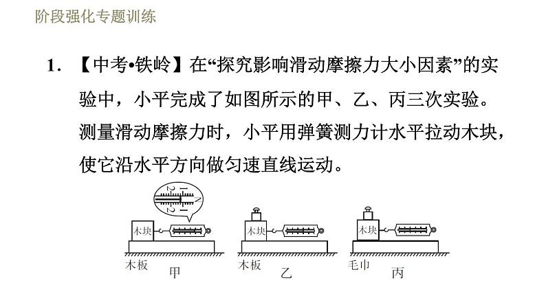 鲁科版八年级下册物理课件 第6章 阶段强化专题训练(二) 专训4 摩擦力的探究03