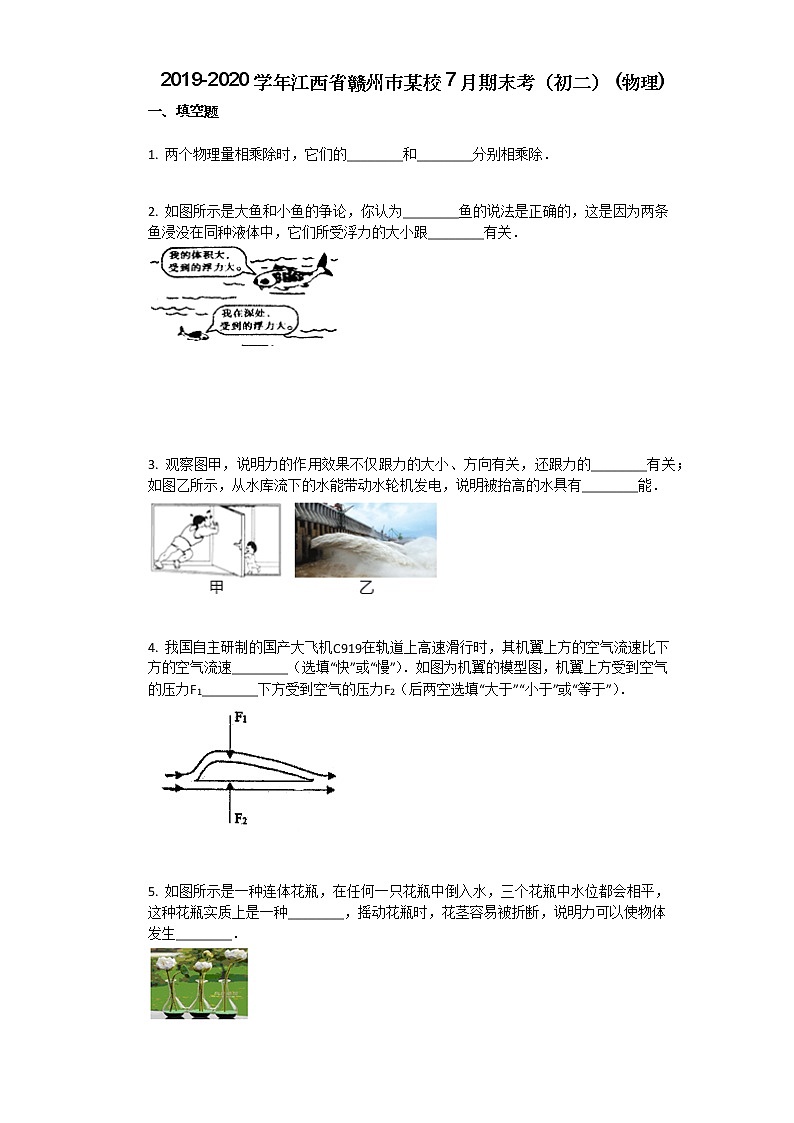 2019-2020学年江西省赣州市某校7月期末考(初二)_(物理)第1页