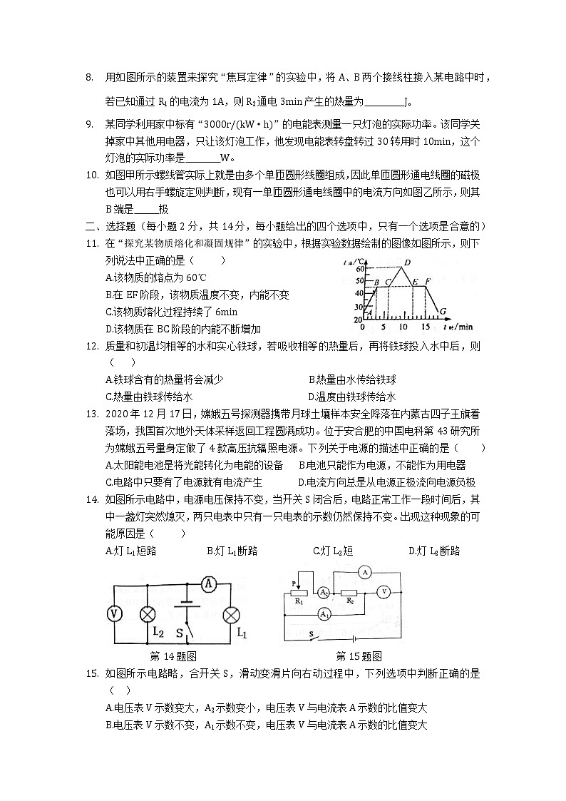 (9物上)安徽省合肥市瑶海区2020-2021学年第一学期九年级期末物理试题(含答案)第2页