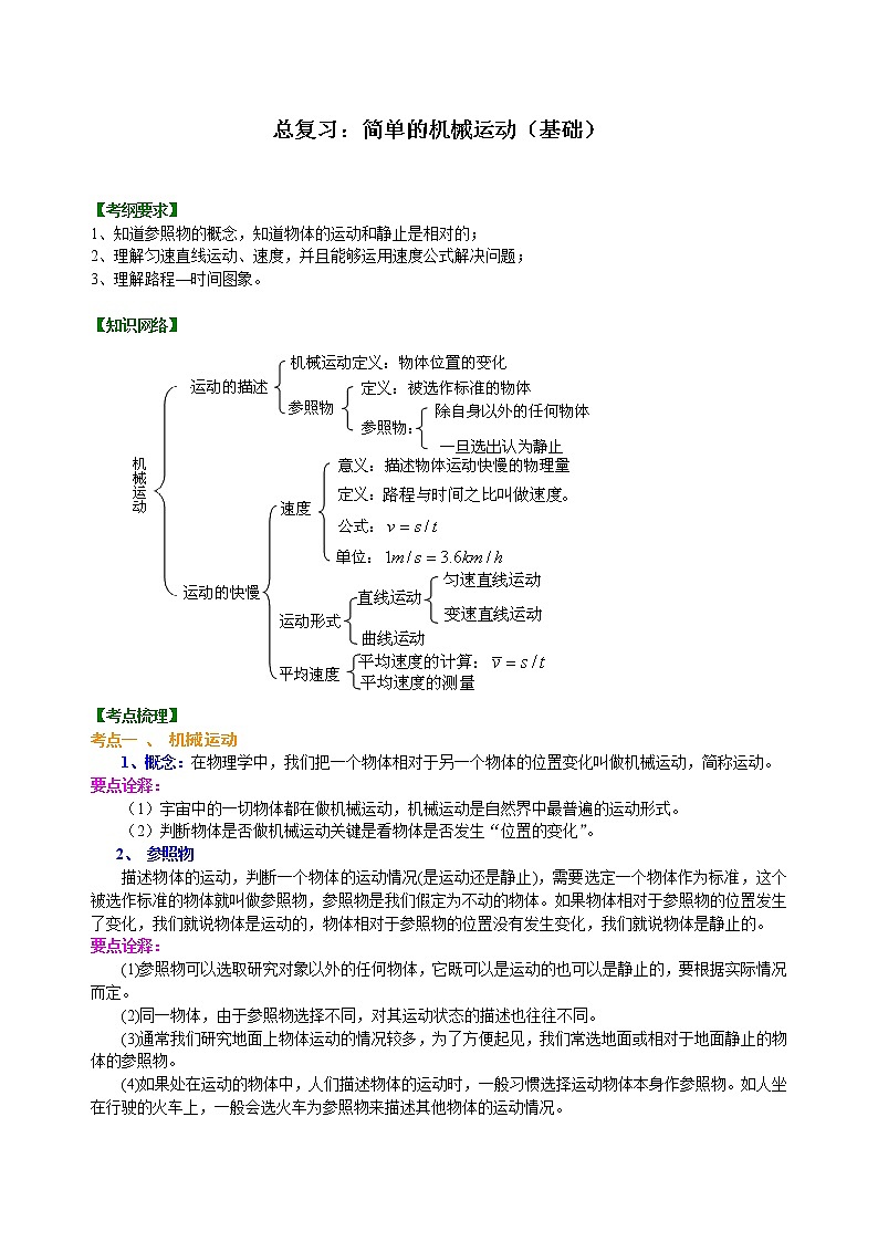 总复习:简单的机械运动(基础)知识讲解第1页