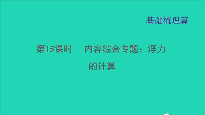 福建省2021年中考物理一轮复习第15课时内容综合专题:浮力的计算基础知识梳理课件第1页