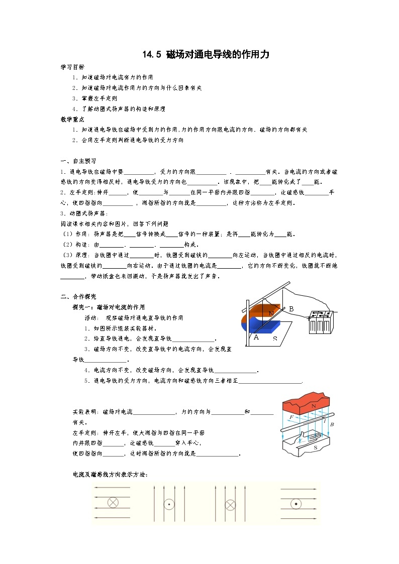 北师大版九年级物理全册高效课堂导学案：14.5 磁场对通电导线的作用力01