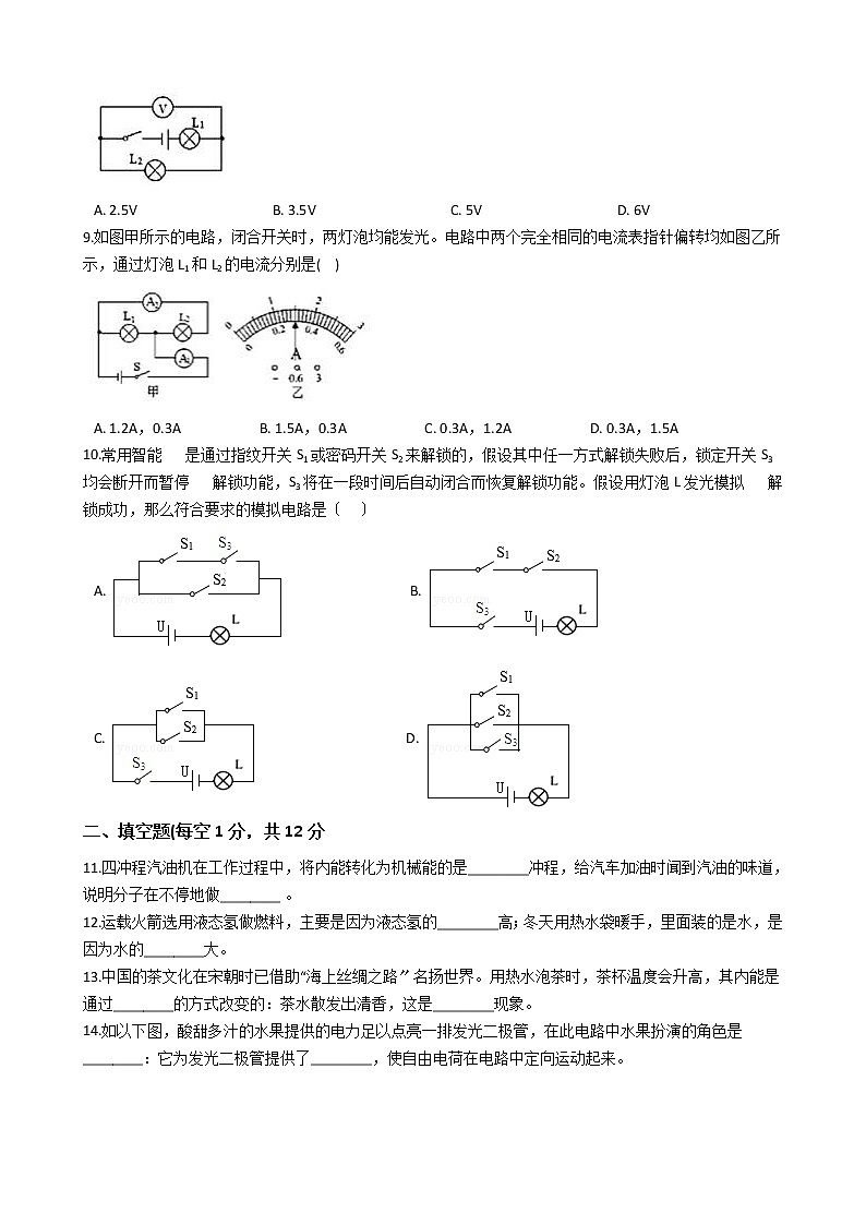 2020-2021年吉林省九年级上学期物理第一次月考试卷附答案第2页