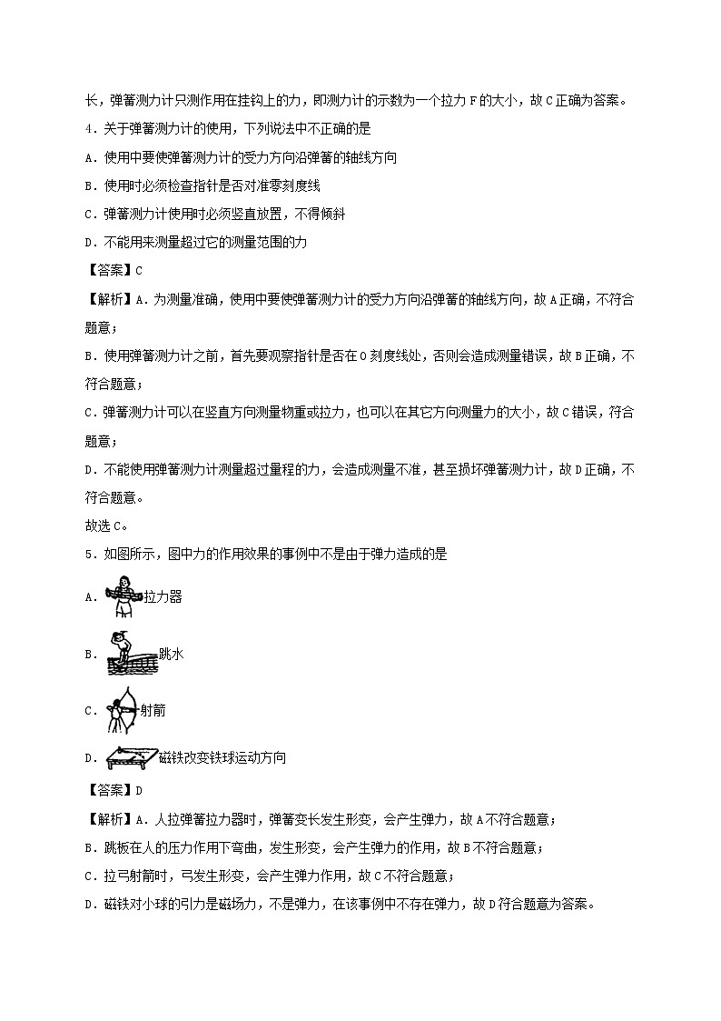 2019_2020学年八年级物理下册7.2弹力同步培优训练卷含解析新版新人教版第2页