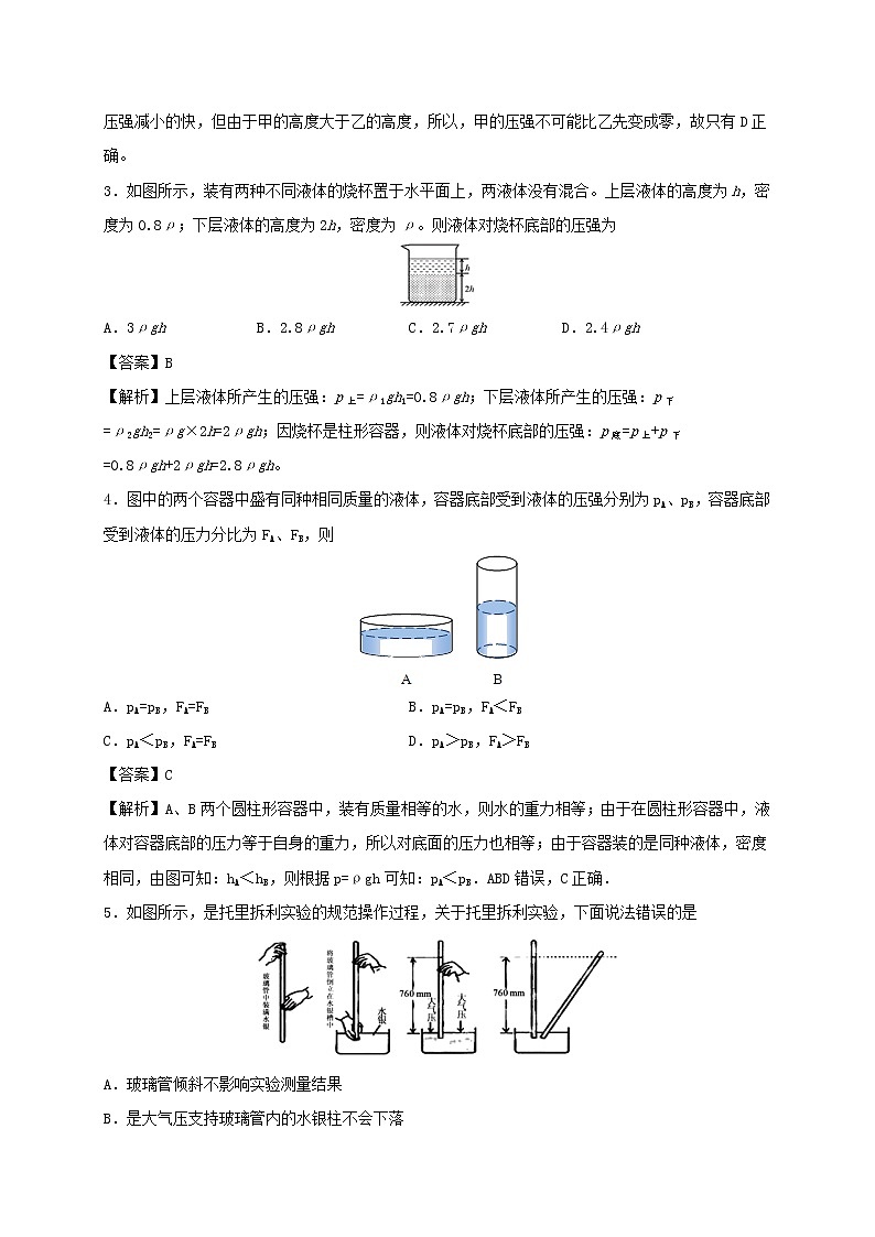 2019_2020学年八年级物理下册第九章压强单元小测含解析新版新人教版第2页