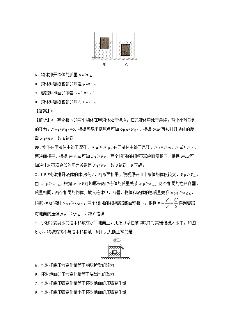 2019_2020学年八年级物理下册第十章浮力单元小测含解析新版新人教版02