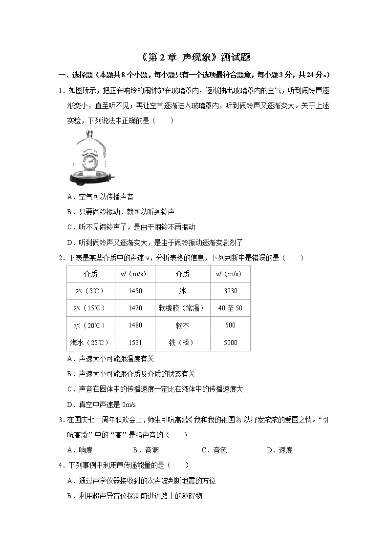 第二章 声现象测试题(解析版)人教版物理八年级上册01