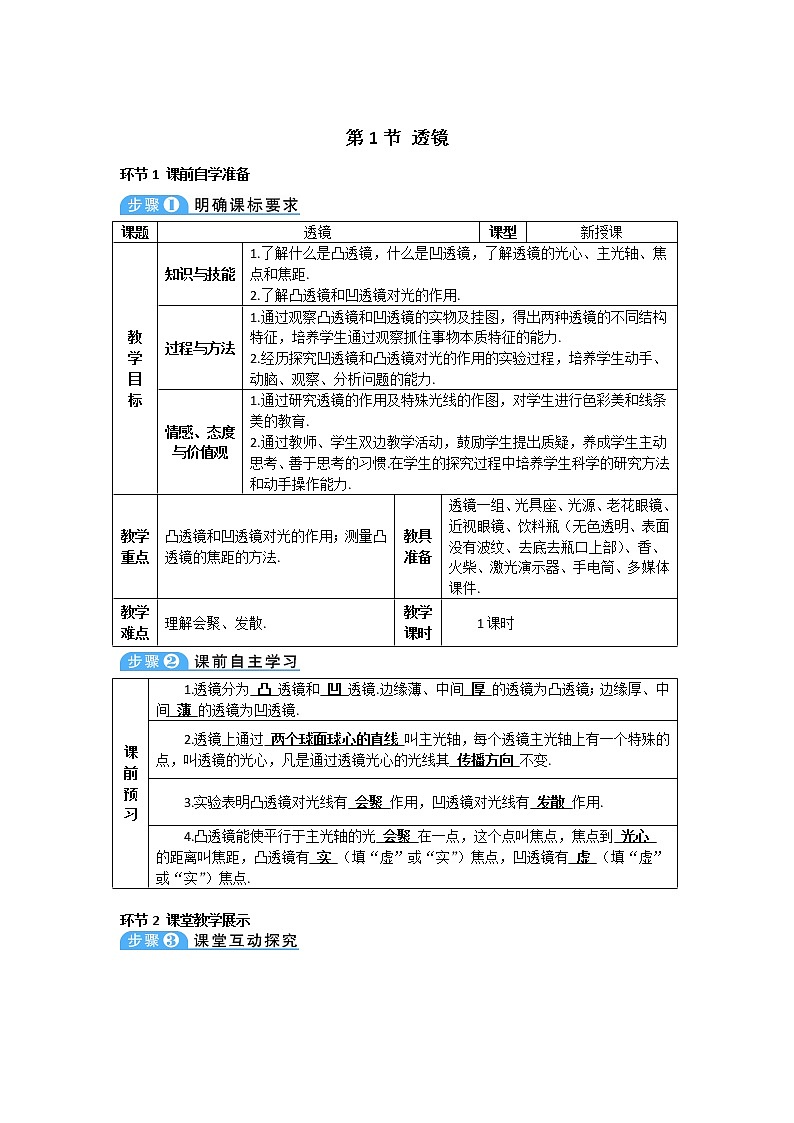2021年初中物理人教版八年級(jí)上冊(cè) 第五章 第1節(jié) 透鏡 學(xué)案第1頁(yè)