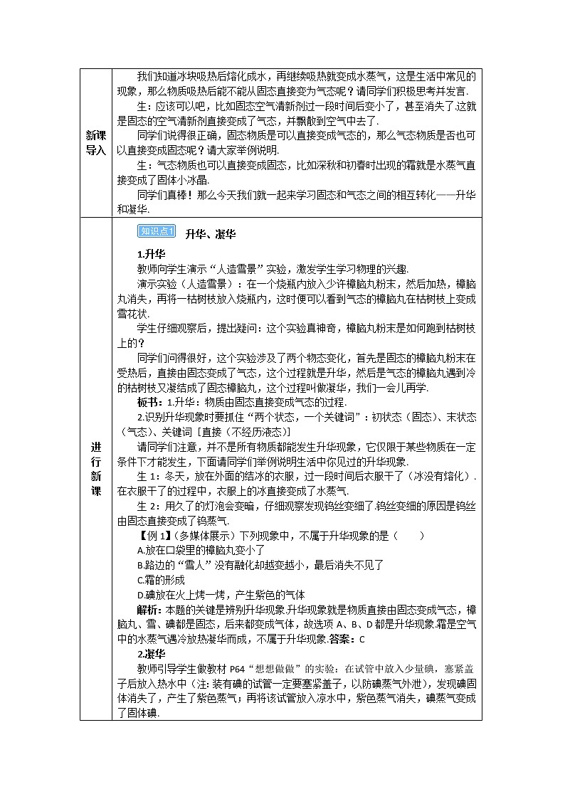 2021年初中物理人教版八年級上冊 第三章 第4節(jié) 升華和凝華 學(xué)案第3頁
