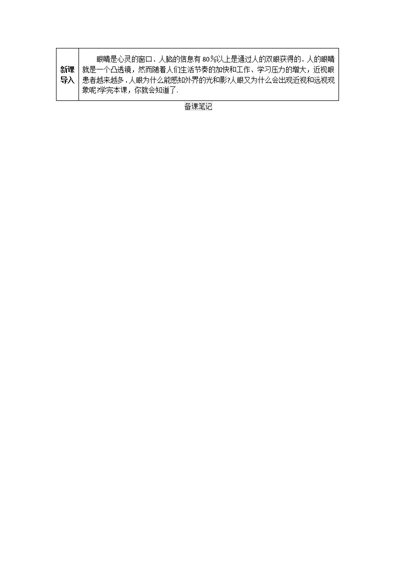 2021年初中物理人教版八年级上册 第五章 第4节 眼睛和眼镜 学案02
