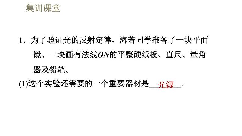 人教版八年级上册物理习题课件 第4章 集训课堂 光的反射的探究及应用第3页