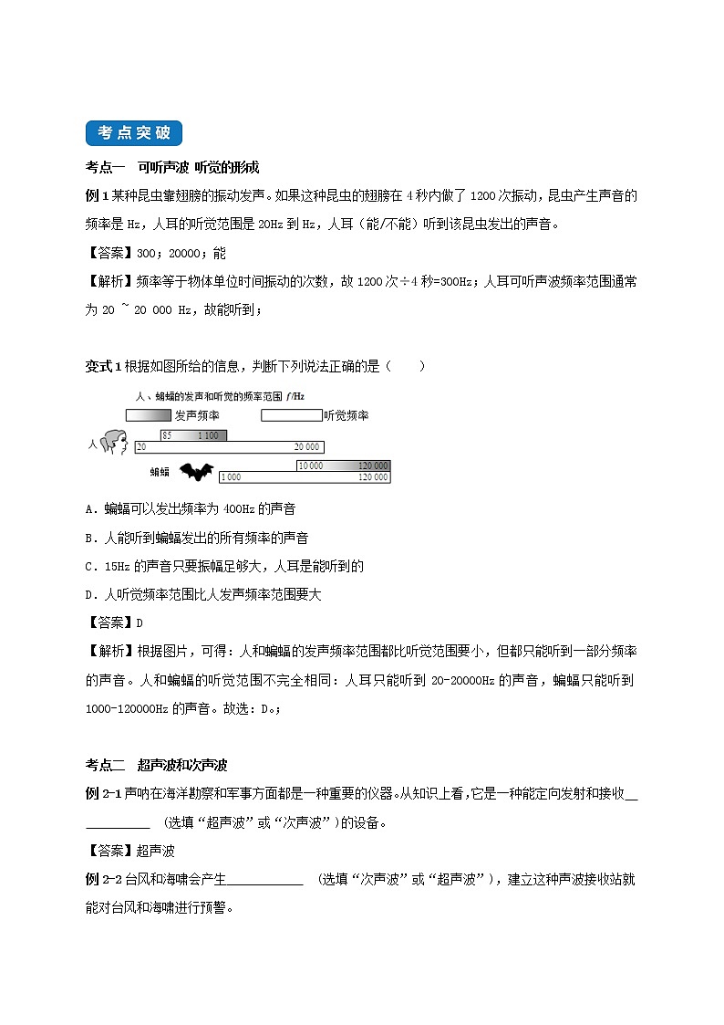 2020_2021学年八年级物理上册1.4人耳听不到的声音考点突破与同步练习含解析新版苏科版第2页
