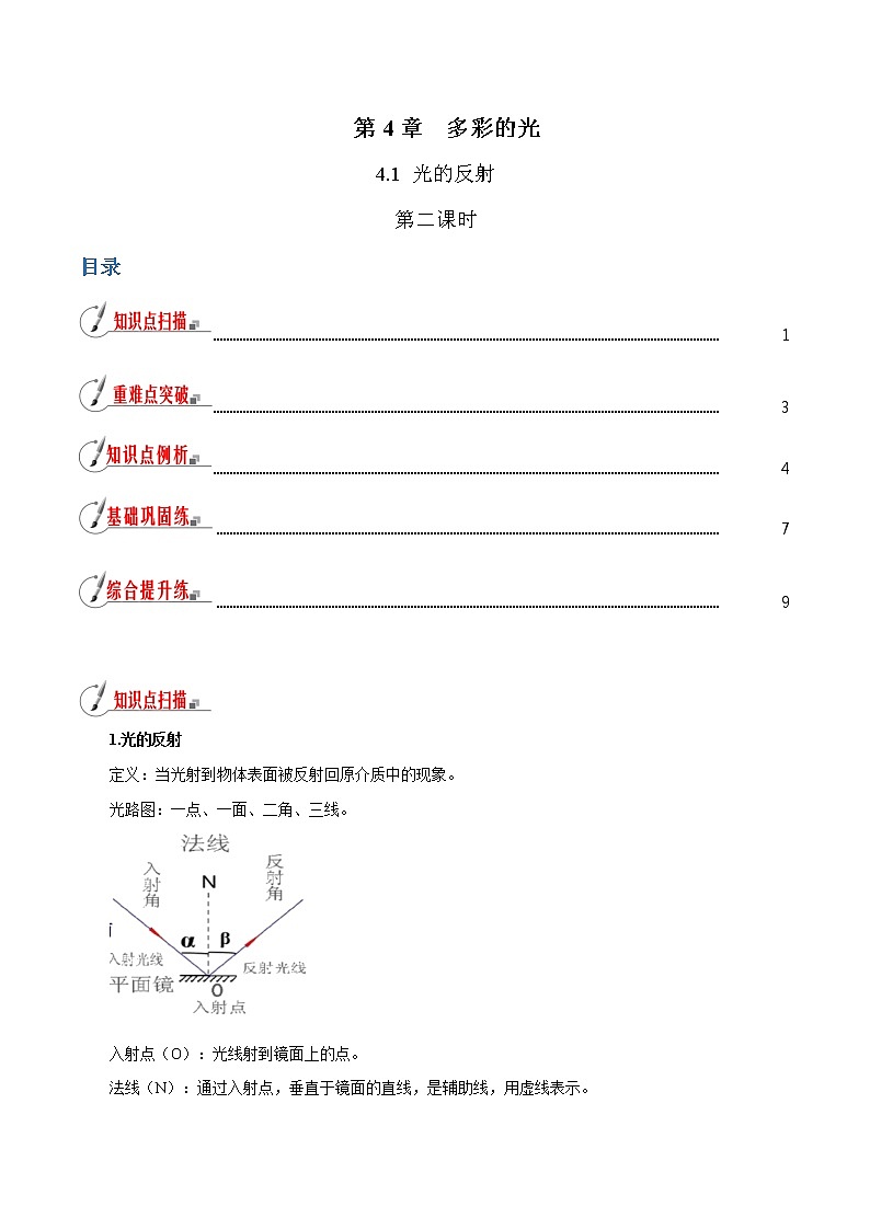 4.1 光的反射(第2课时)-八年级全一册物理 精讲+练习(沪科版)01