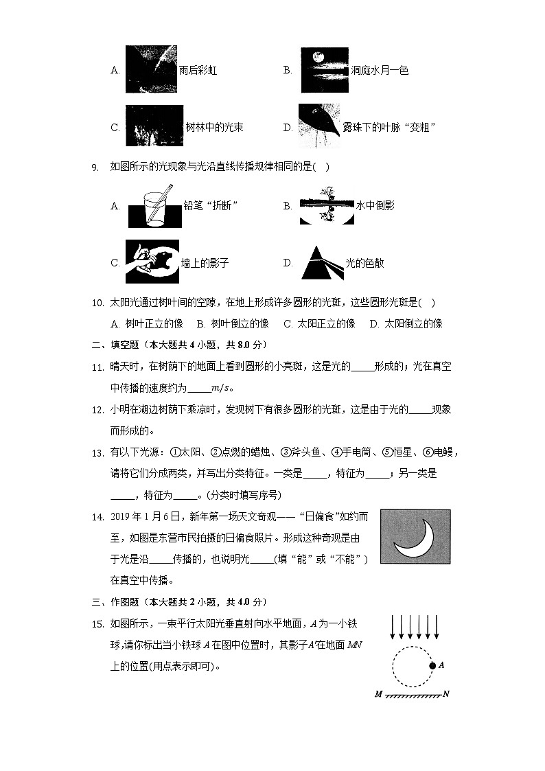 4.1光源 光的传播 同步练习教科版初中物理八年级上册第2页