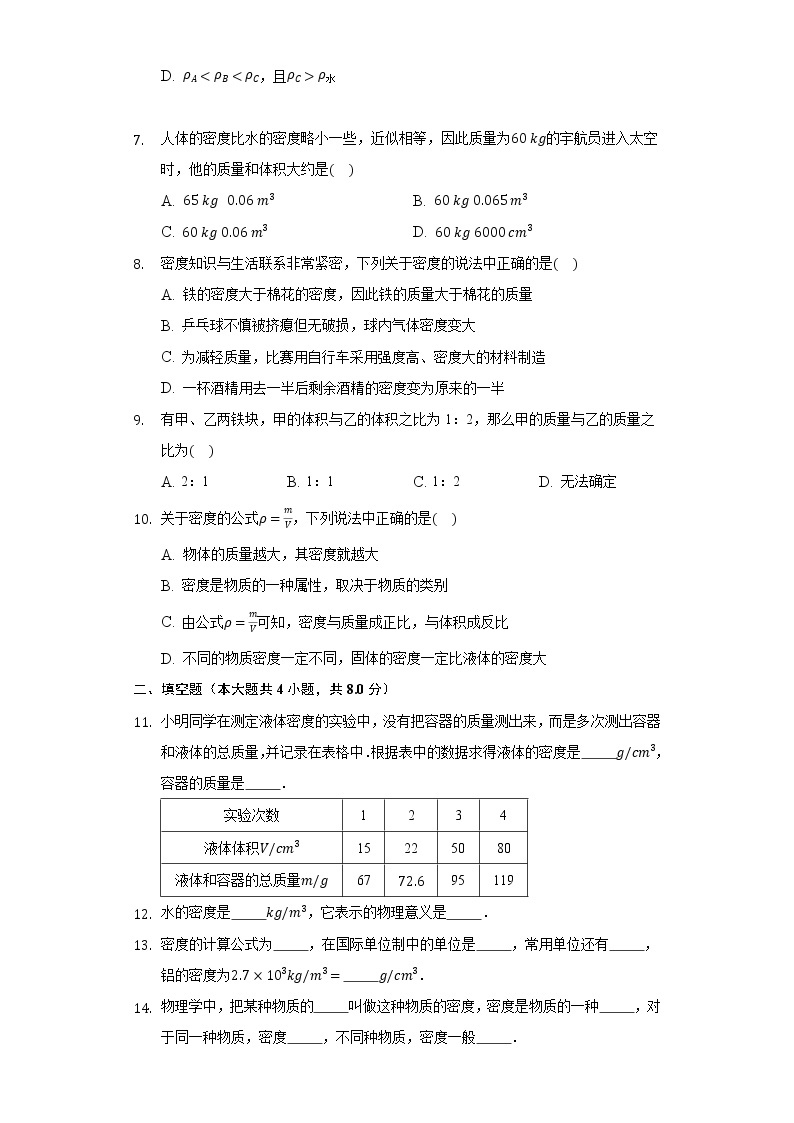 5.2探究物质的密度同步练习沪科版初中物理八年级上册02