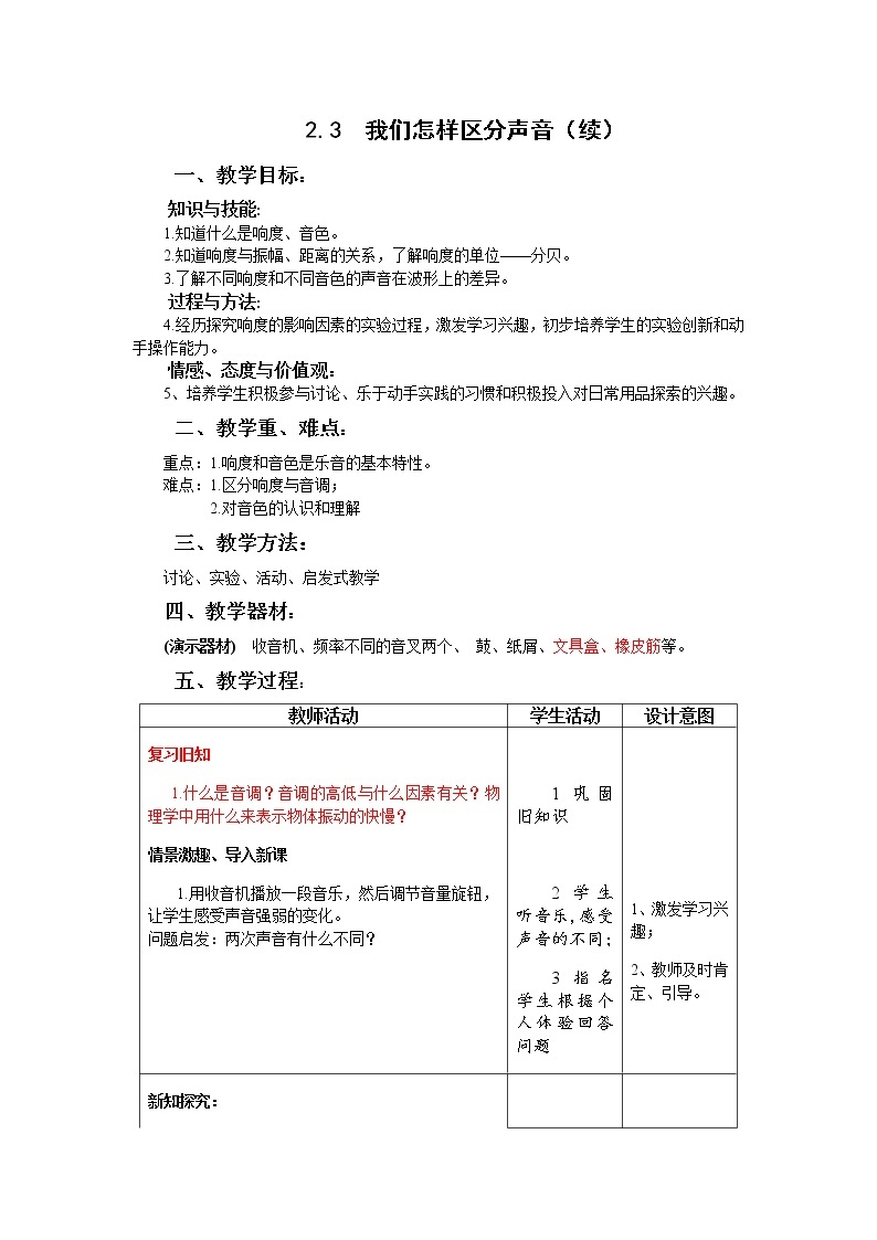 2020_2021学年初中物理沪粤版八年级上册 2.3 我们怎样区分声音（续） 教案01