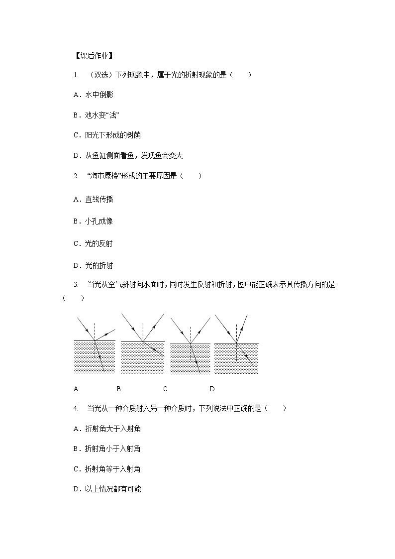 4.4光的折射學(xué)習(xí)任務(wù)單 人教版物理八年級上冊學(xué)案第2頁