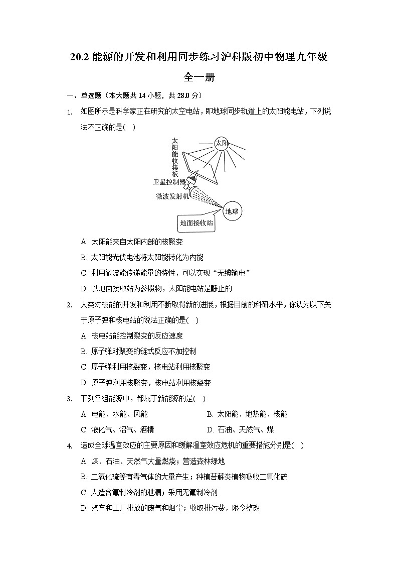 20.2能源的开发和利用 同步练习 沪科版初中物理九年级全一册01
