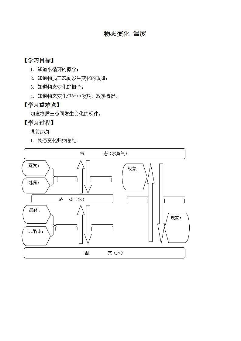 北师大版八年级上册 物理 学案 1.1物态变化 温度5第1页