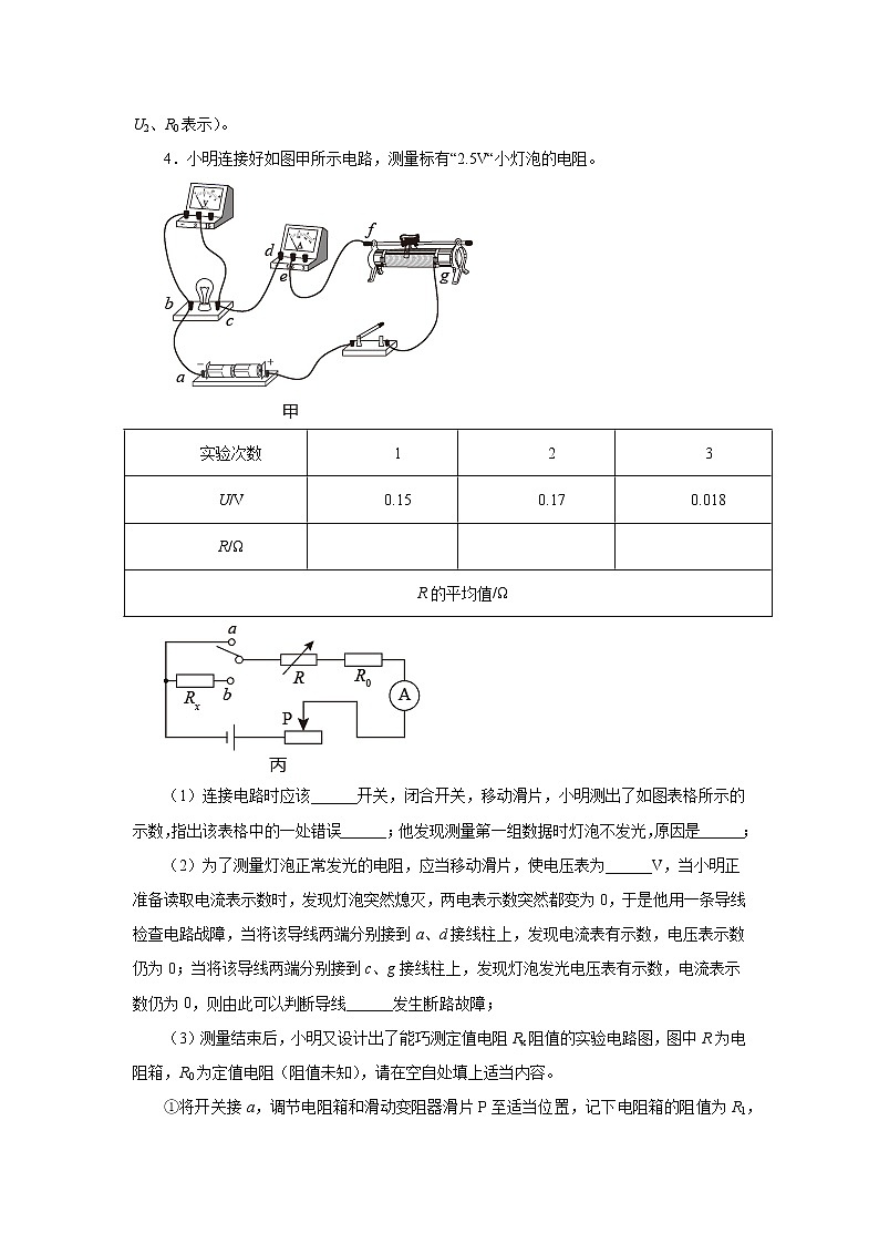 第十七章欧姆定律 专题训练特殊法测电阻 2021-2022学年人教版九年级物理全一册(word版含答案)第3页