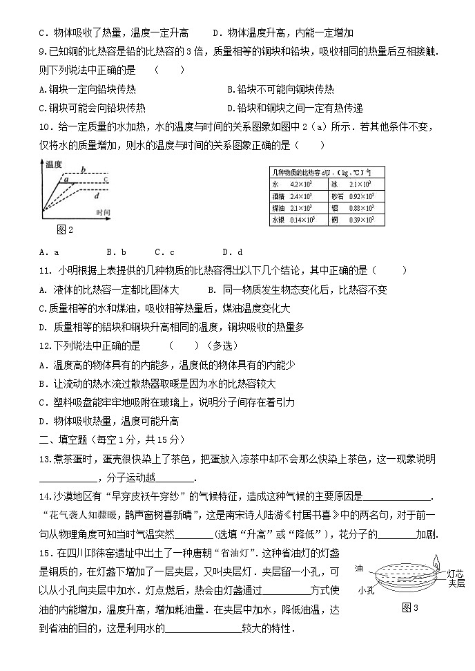 人教版九年级物理-第十三章《内能》单元测试题(含答案)02