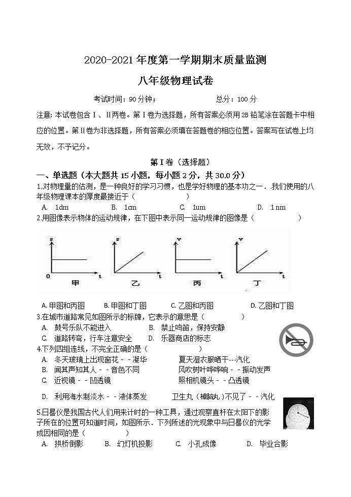河北省秦皇岛市青龙县2020-2021学年八年级上学期期末考试物理试题01