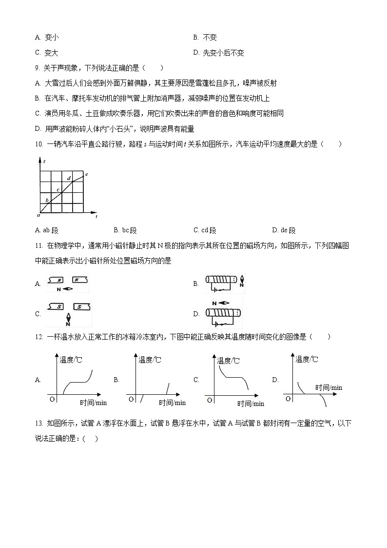 2020年福建省福州市鼓楼区中考一模物理试题03