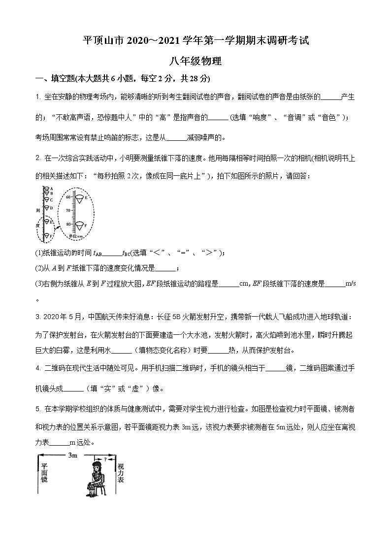 2020-2021學(xué)年人教版河南省平頂山市八年級物理上學(xué)期期末考試試卷第1頁