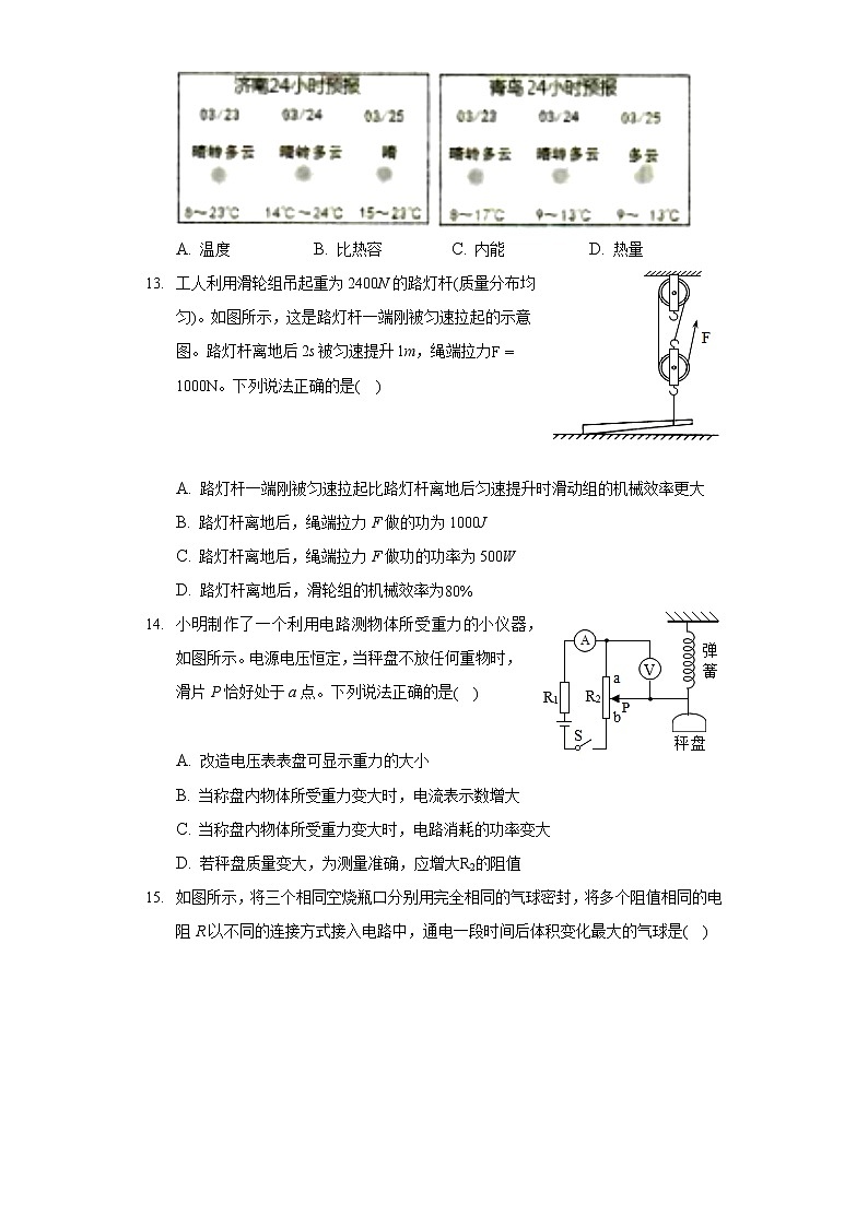 2020-2021學年安徽省六安市金寨縣九年級(上)期末物理試卷第3頁