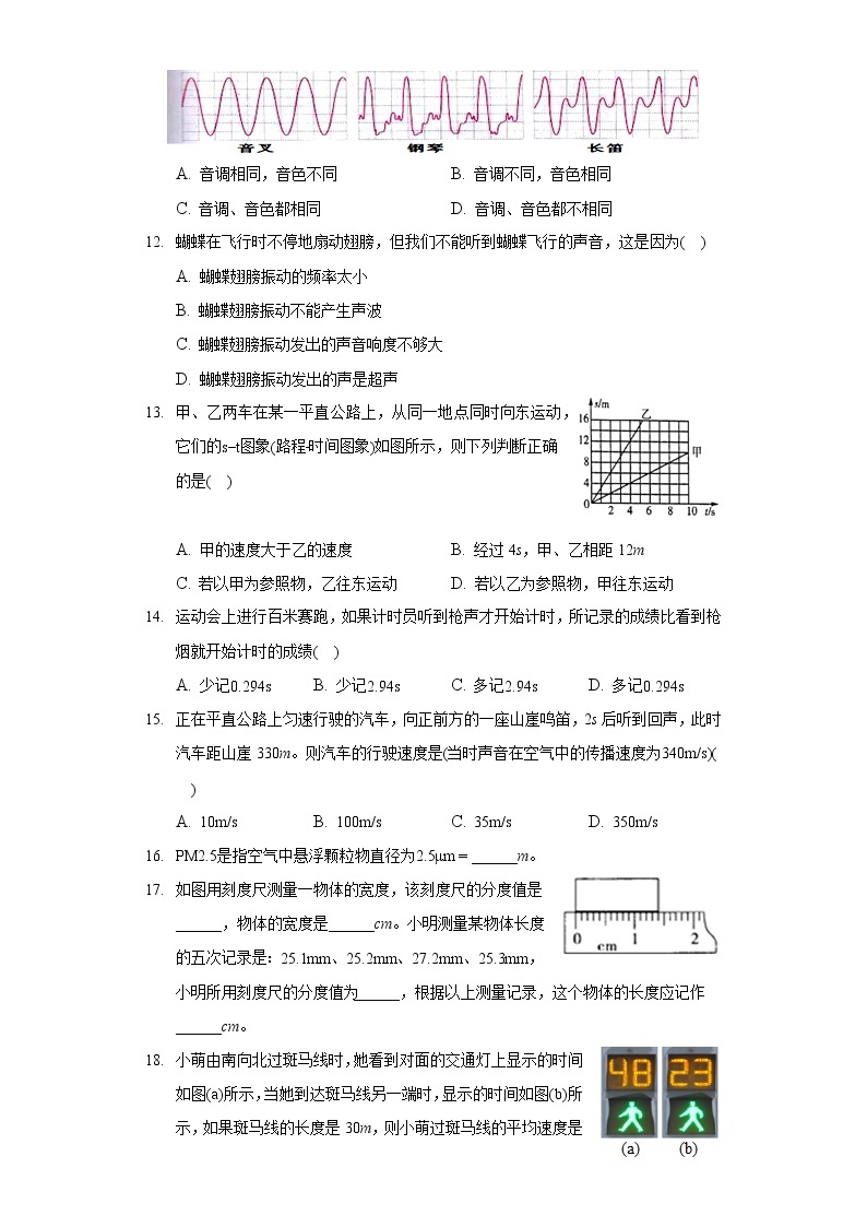 2019-2020学年湖北省武汉市黄陂区双凤中学八年级（上）月考物理试卷（9月份）03