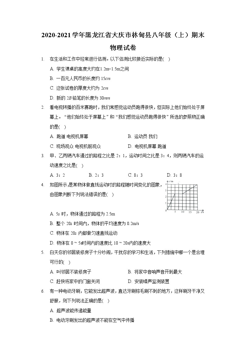 2020-2021学年黑龙江省大庆市林甸县八年级（上）期末物理试卷01