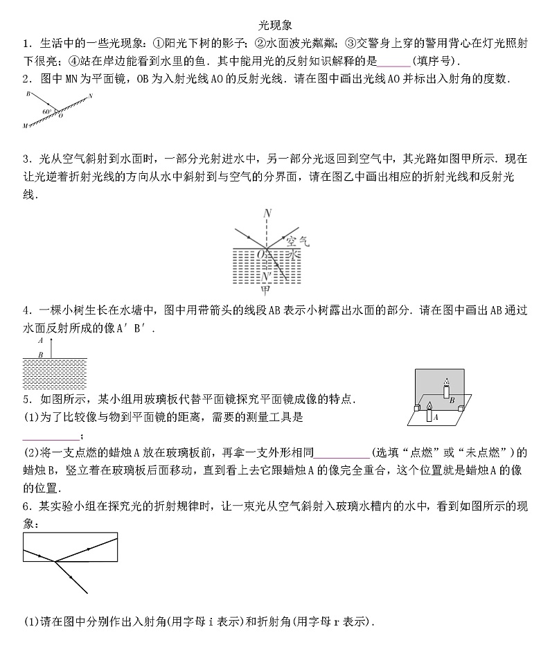 2022年人教版物理中考专题训练 光现象第1页