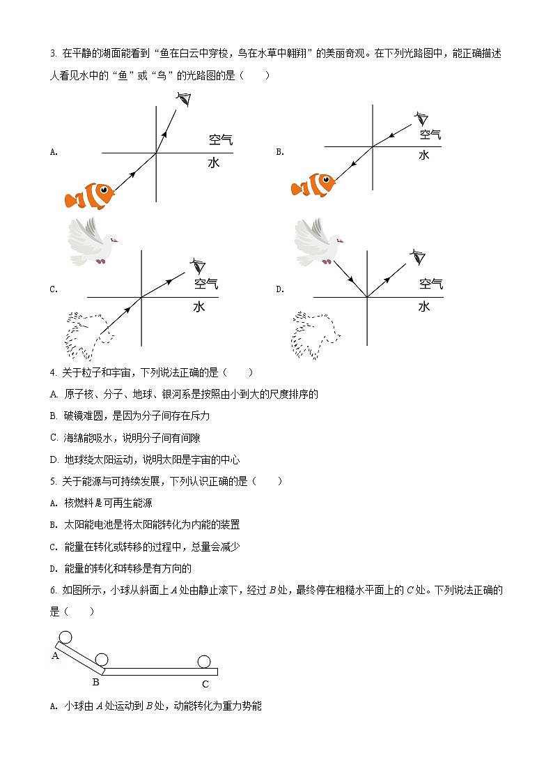 精品解析:2021学年江苏省南京市联合体中考二模物理试题(原卷版)第2页